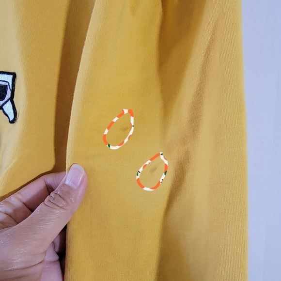 KARL LAGERFELD Paris Emoji Patch Tie Top Sz L Yellow Banded Sleeve Minimalist - Picture 10 of 12